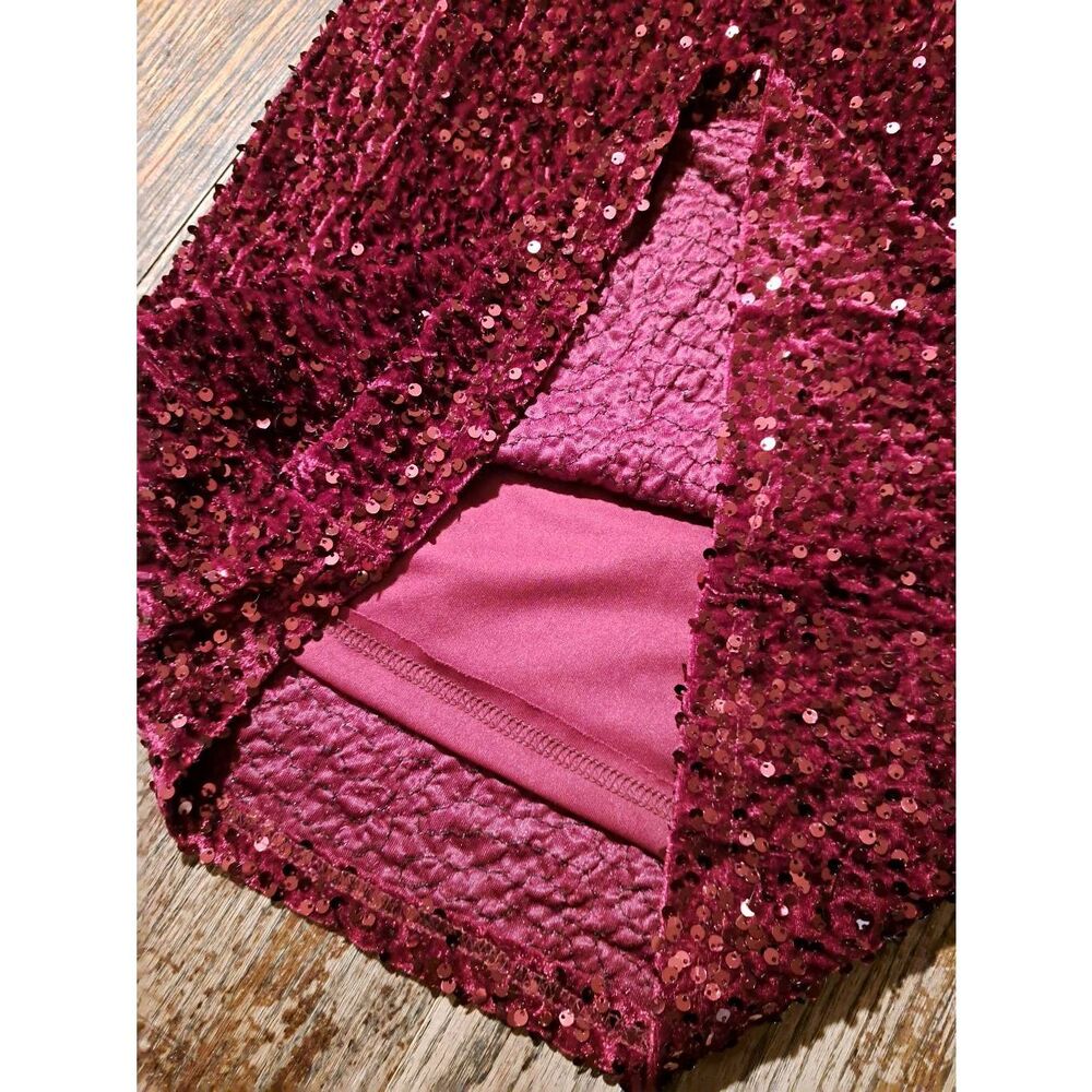 New Nina Leonard Crisp Berry Red Sequin Velvet Velour Sleeveless Dress Medium - Picture 2 of 5